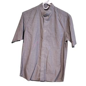Daswani Men's Light Gray Short Sleeve Button Front‎ Banded Collar Medium Shirt